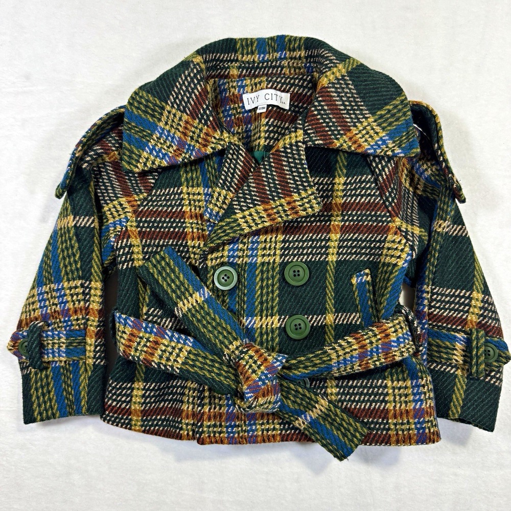 Ivy City Co Baby Girls 12-18M Plaid Peacoat Belted Green Blue Red